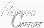 Logo Photo Pro Capture stylisé. Grandes lettres P et C blanches avec texte gris HOTOPRO et APTURE.